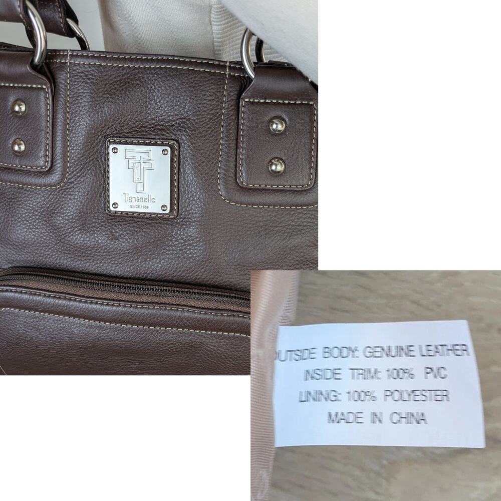 Tignanello Shoulder Bag Large Brown Pebbled Leather Multi Pocket Organizer Tote - Picture 5 of 12